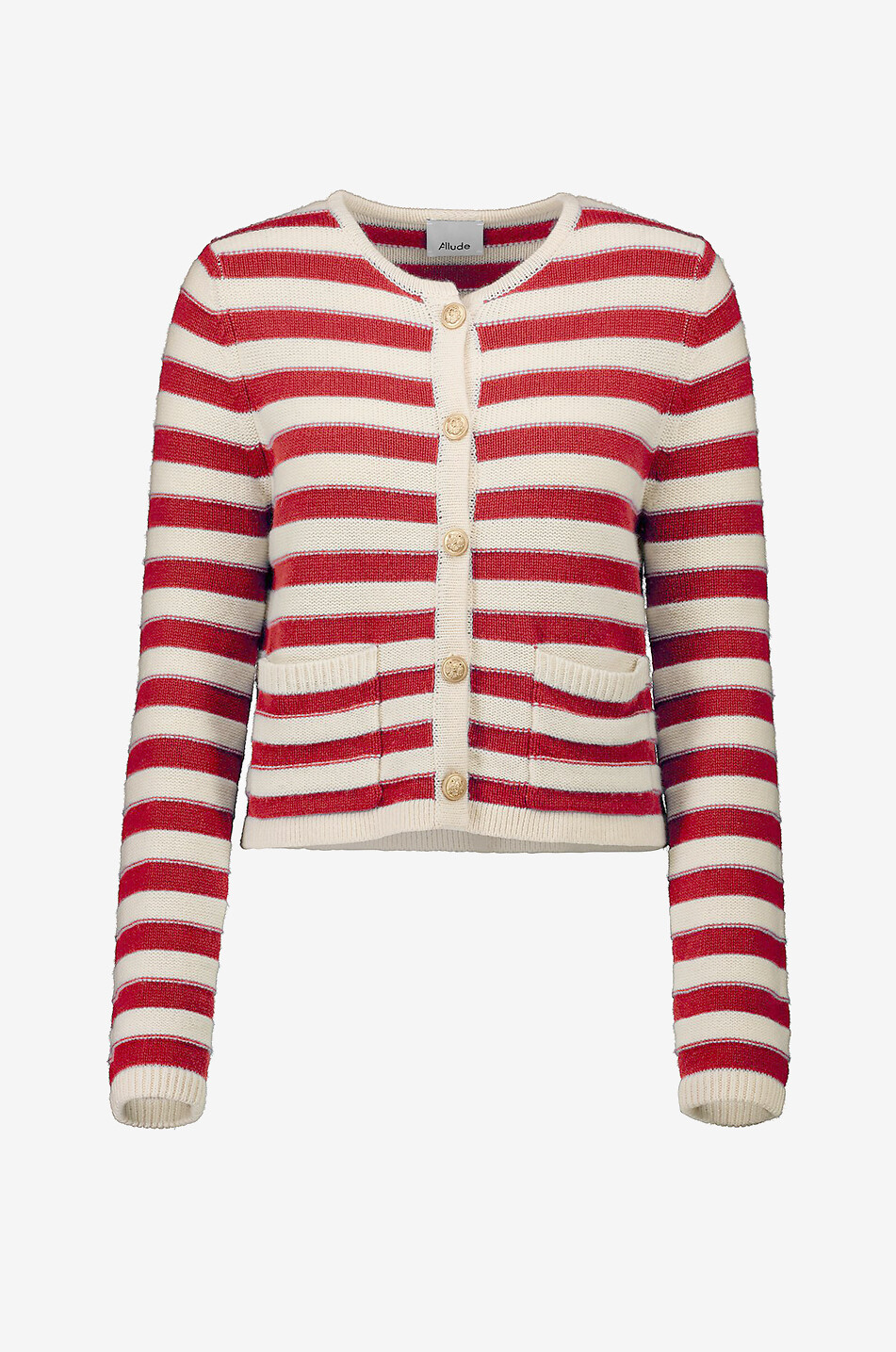 Cardigan rayé boutonné en laine et cachemire