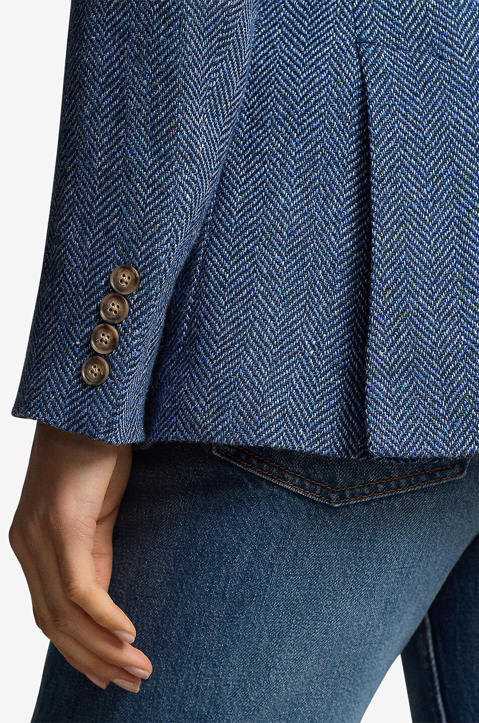 POLO RALPH LAUREN Herringbone linen cinched single-breasted blazer Women BLUE 5