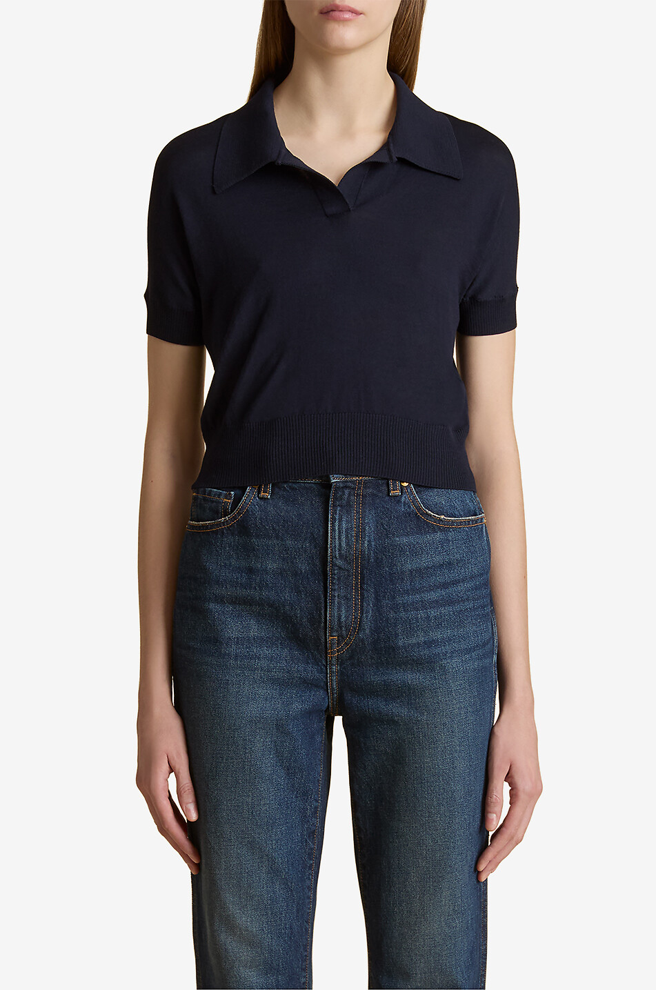 KHAITE Polo à manches courtes en laine Morgane Femme BLEU FONCE 2