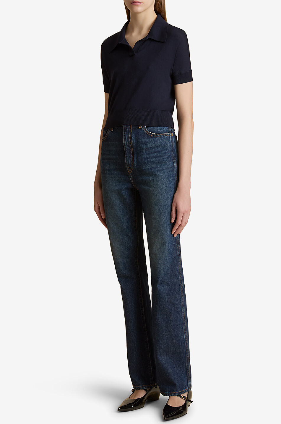 KHAITE Polo à manches courtes en laine Morgane Femme BLEU FONCE 4