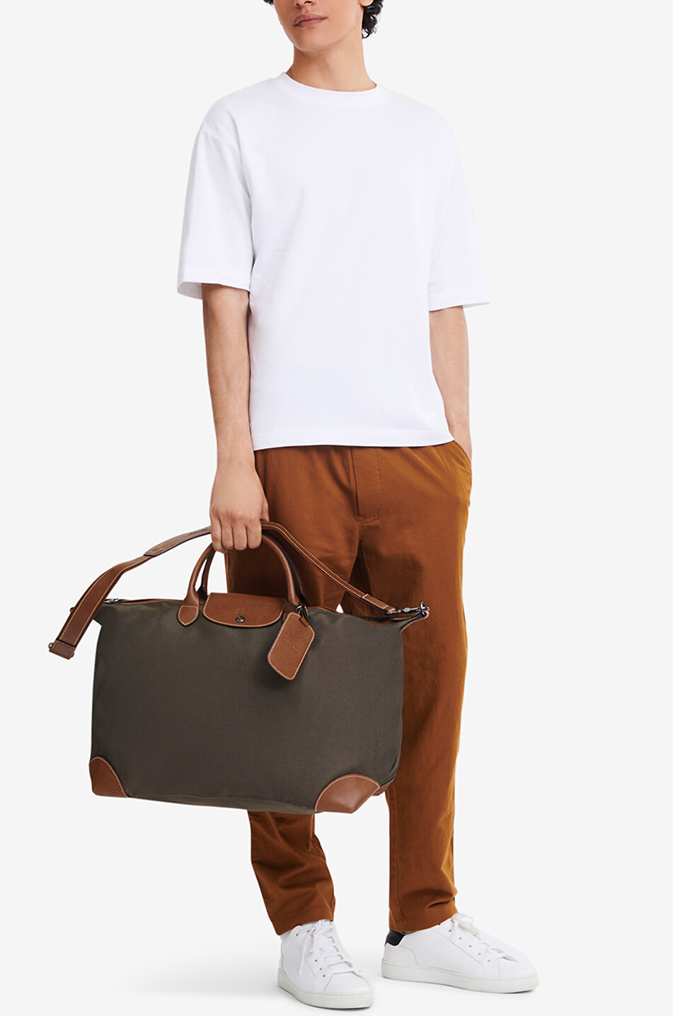 LONGCHAMP Sac de voyage en toile et cuir Boxford S Femme MARRON 3