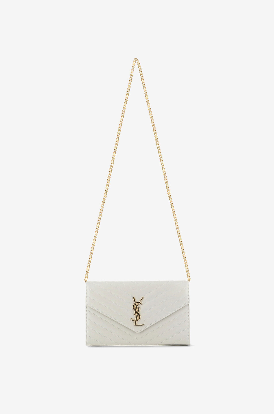 SAINT LAURENT PARIS Brieftasche mit Kettengurt aus gestepptem Leder Cassandre Damen Hellbeige 4