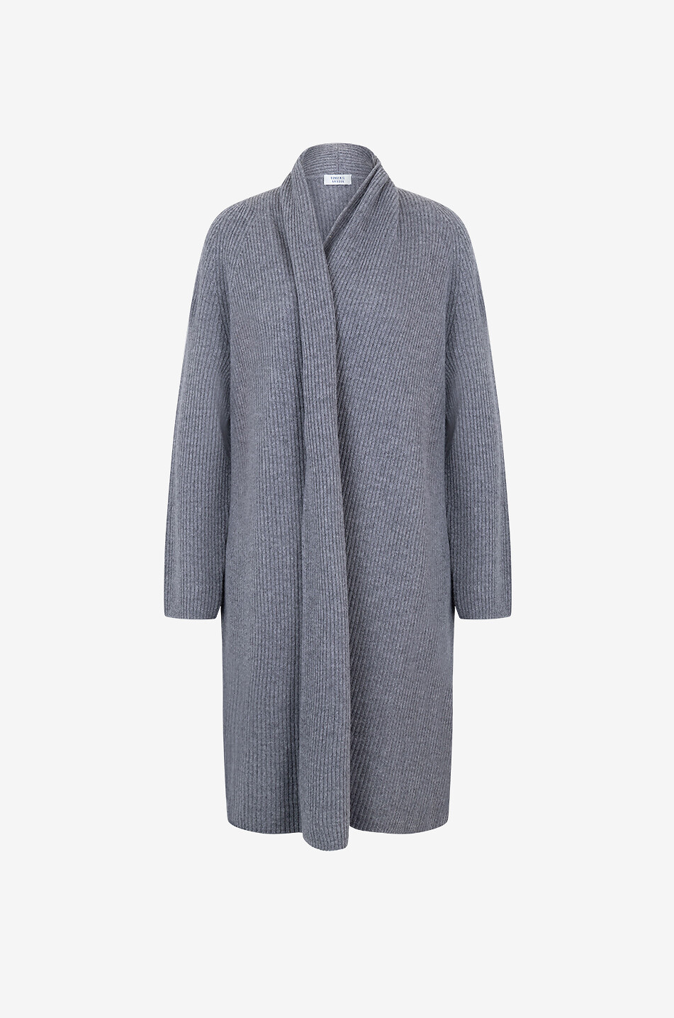 Long rib-knit merino wool cardigan with shawl collar