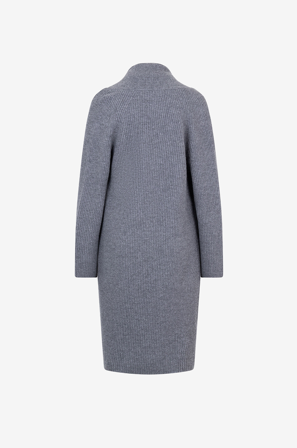 Long rib-knit merino wool cardigan with shawl collar