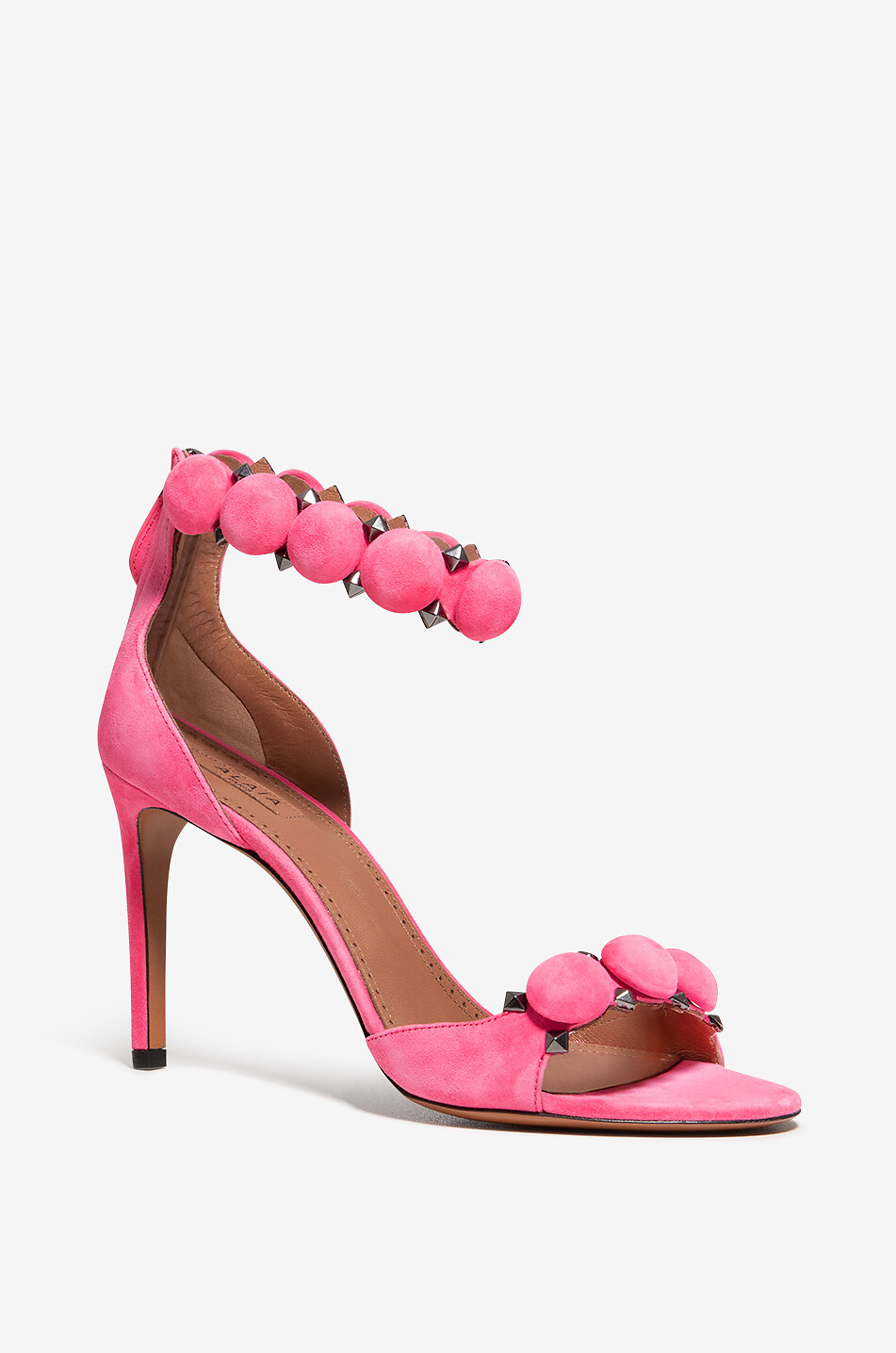 Wildledersandalen mit Absatz und Nieten La Bombe 90