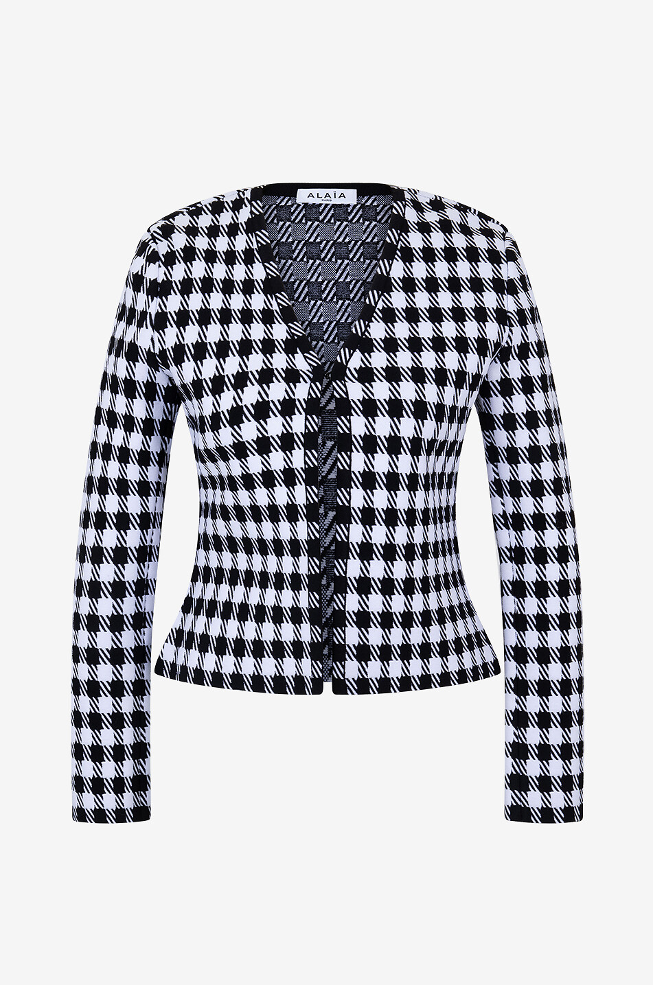 Taillierte kurze Jacquardjacke mit Hahnentrittmotiv