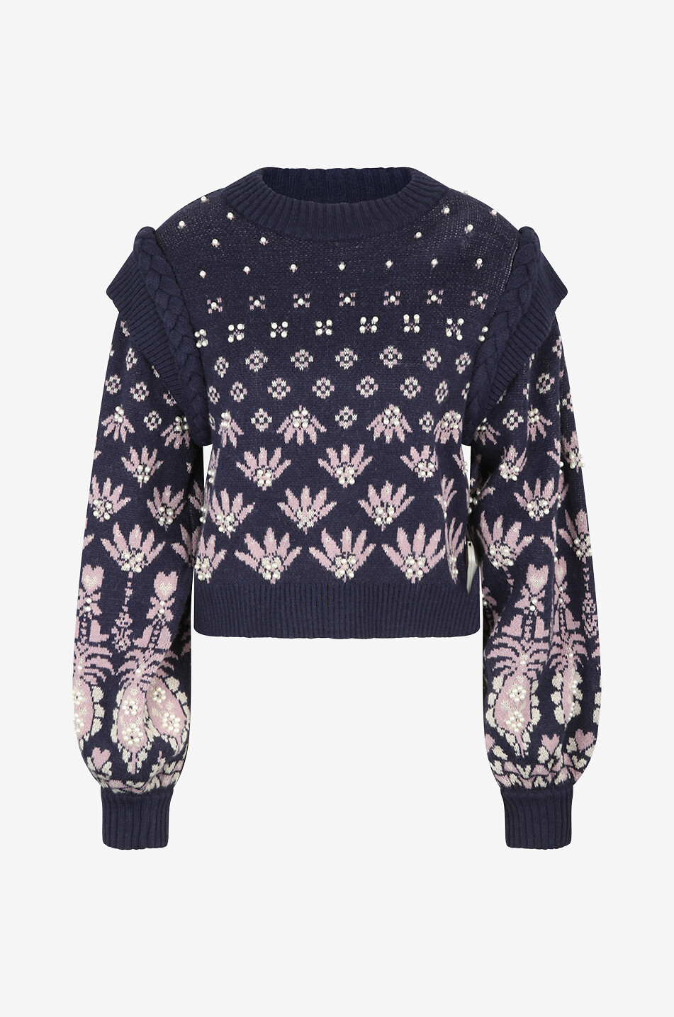 Pull jacquard fleuri orné de perles Ainika Martina