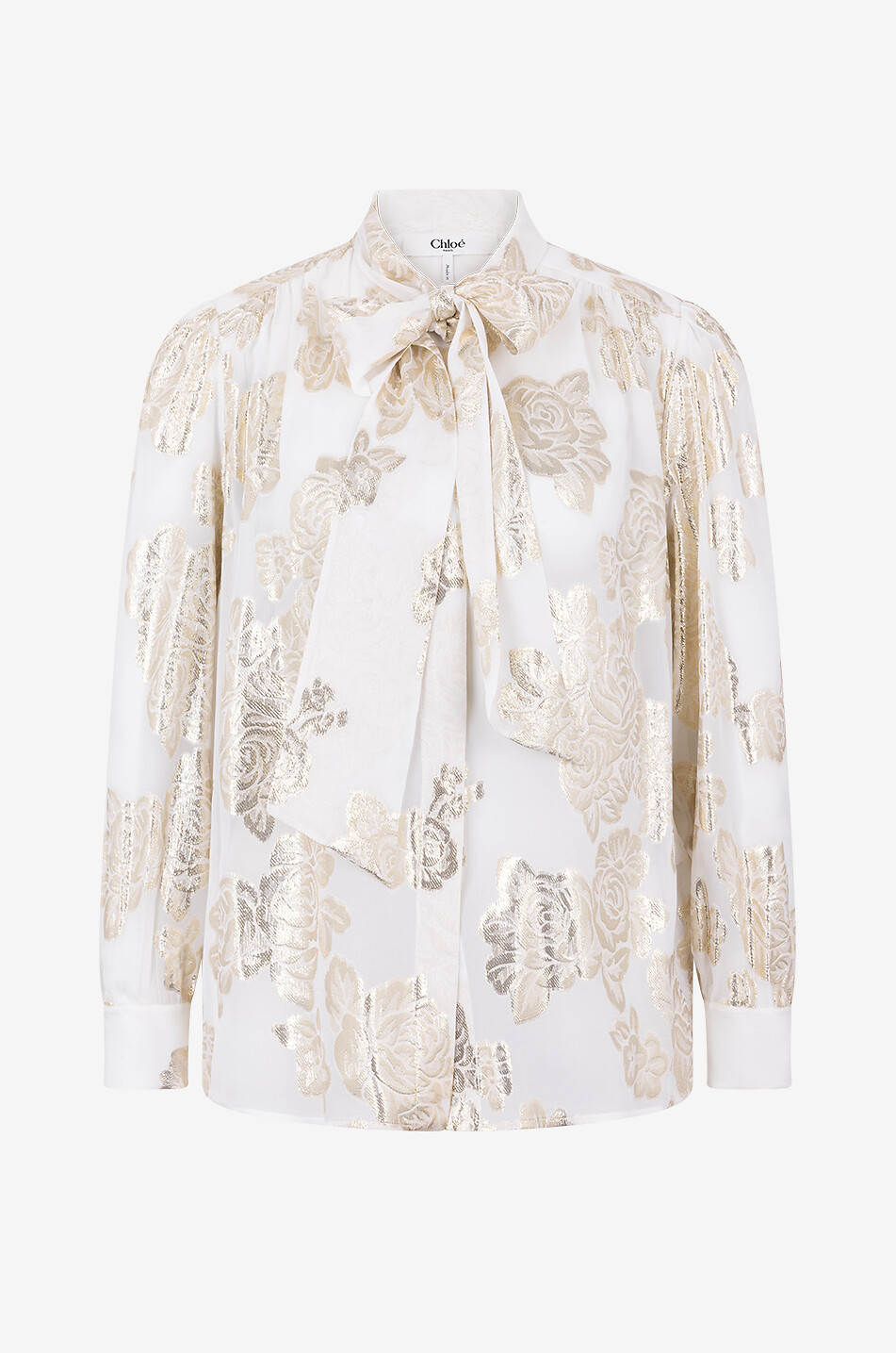 CHLOE Blouse en jacquard de soie fleuri à lavallière Femme BLANC CASSE 1