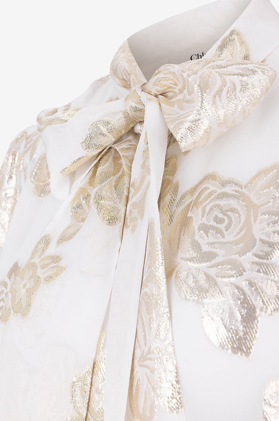 CHLOE Blouse en jacquard de soie fleuri à lavallière Femme BLANC CASSE 3