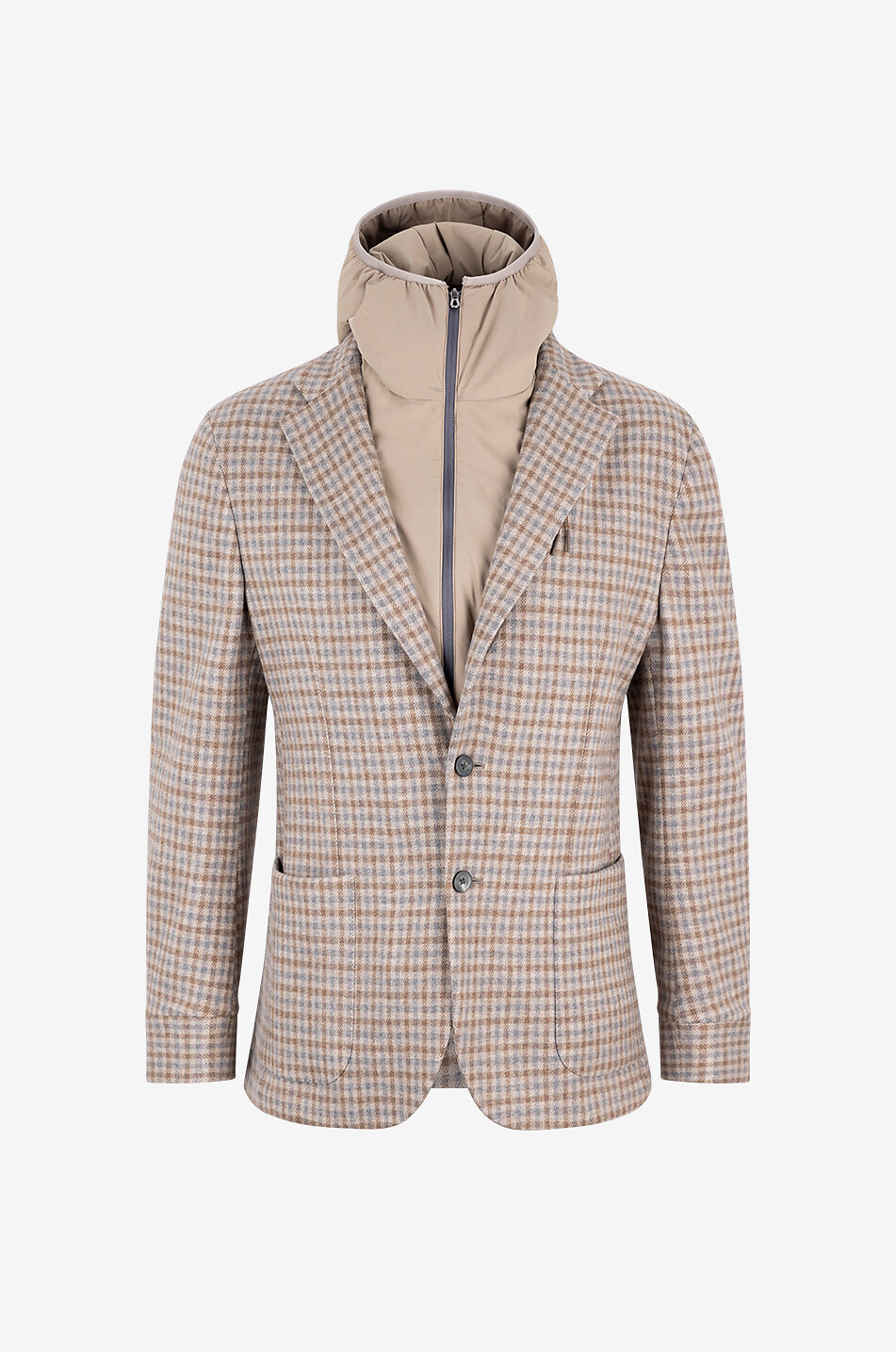 Hooded blazer with bicolour checks