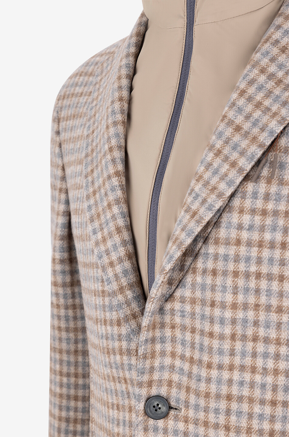 Hooded blazer with bicolour checks