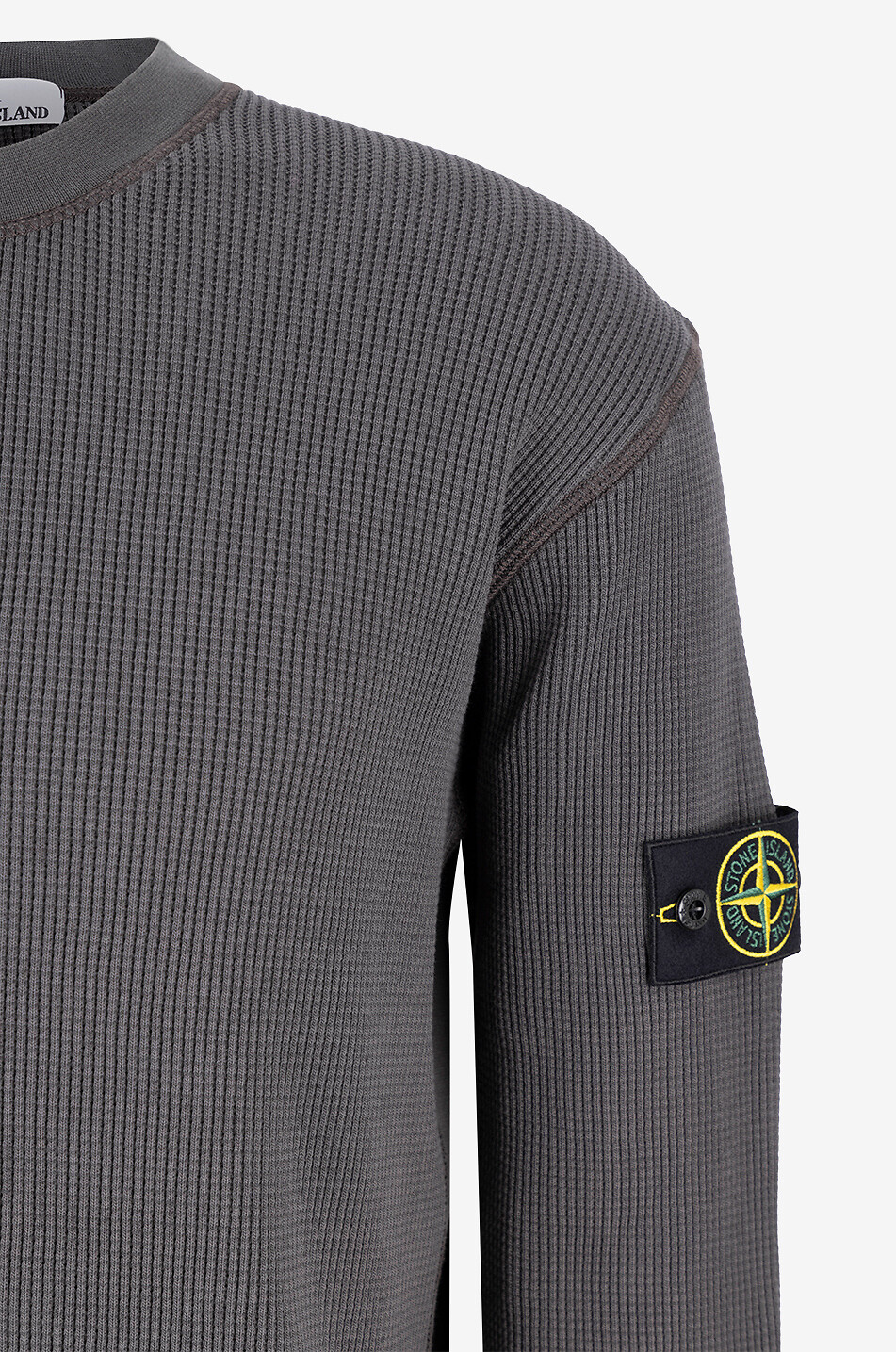 STONE ISLAND Sweat-shirt à col rond en coton 6100008 Wafle Fleece Homme GRIS FONCÉ 3