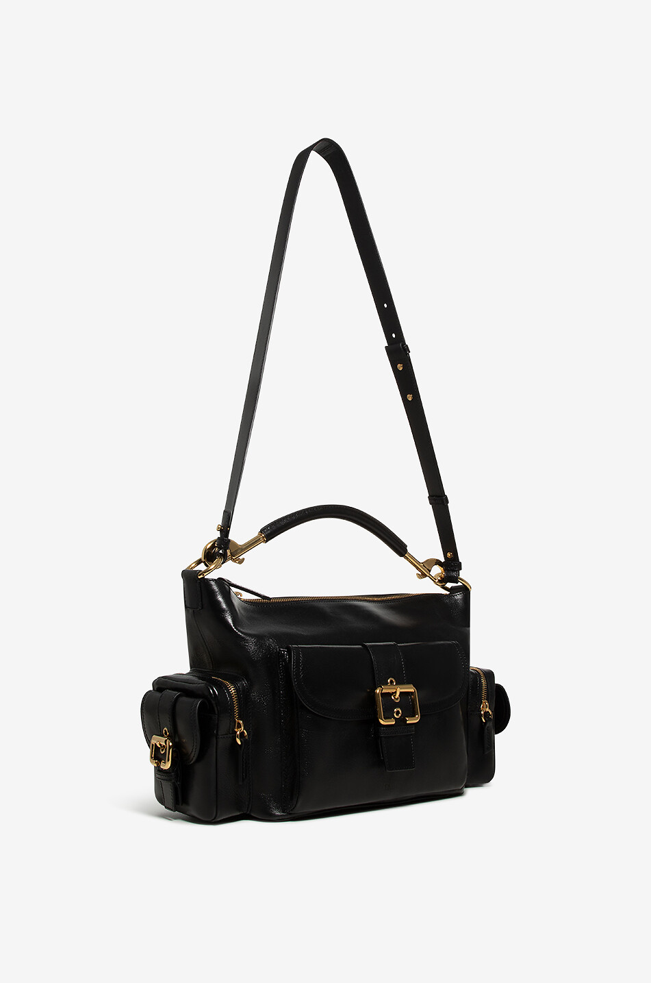 Schultertasche aus glänzendem Leder Camera