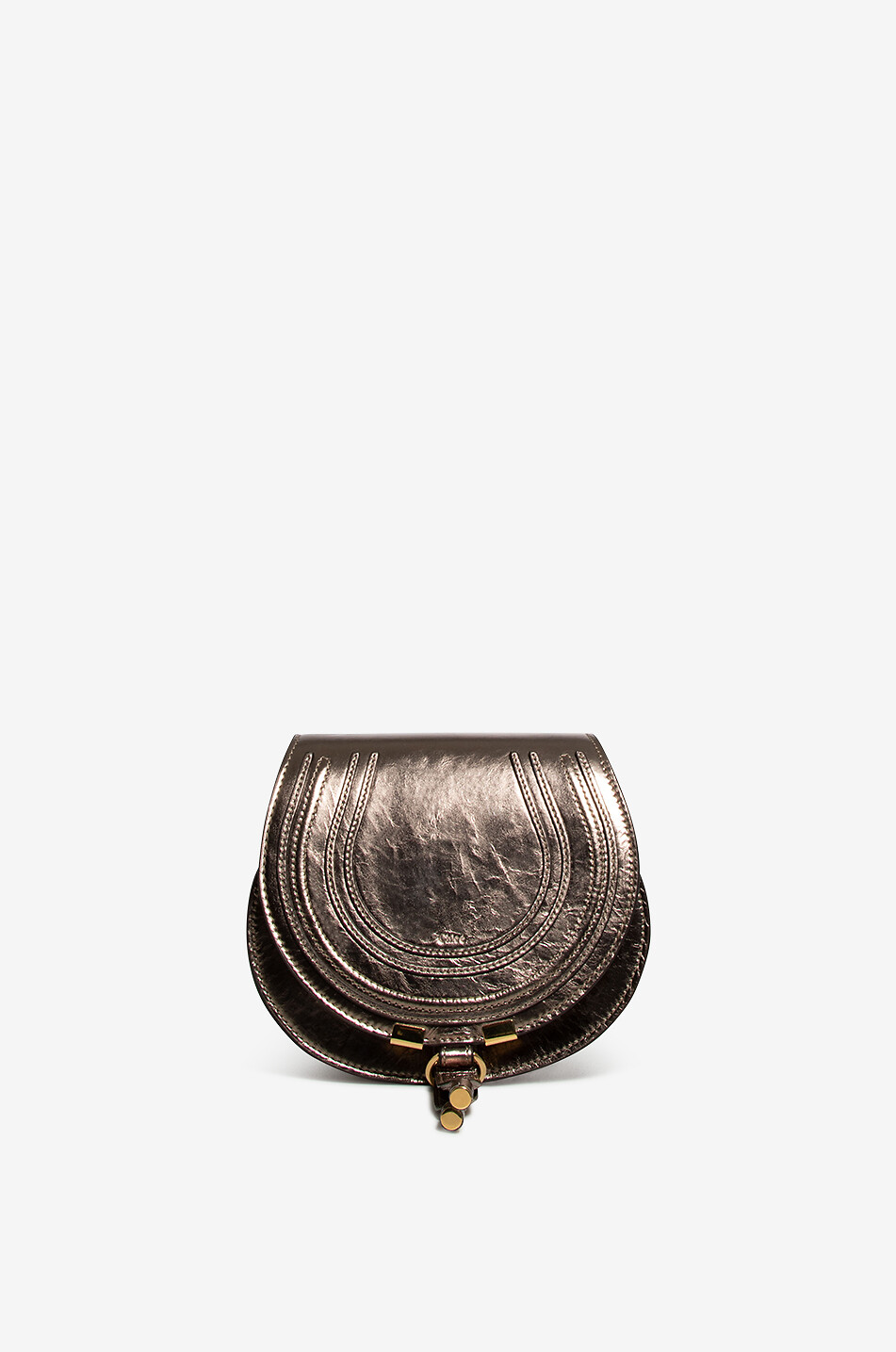 CHLOE Marcie Saddle Small metallic leather shoulder bag Women SILVER 1