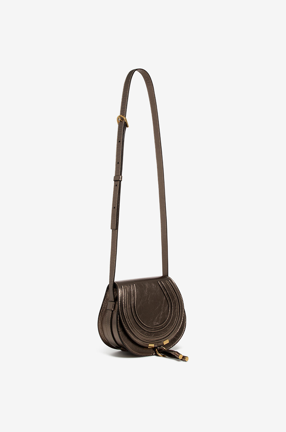 CHLOE Marcie Saddle Small metallic leather shoulder bag Women SILVER 2