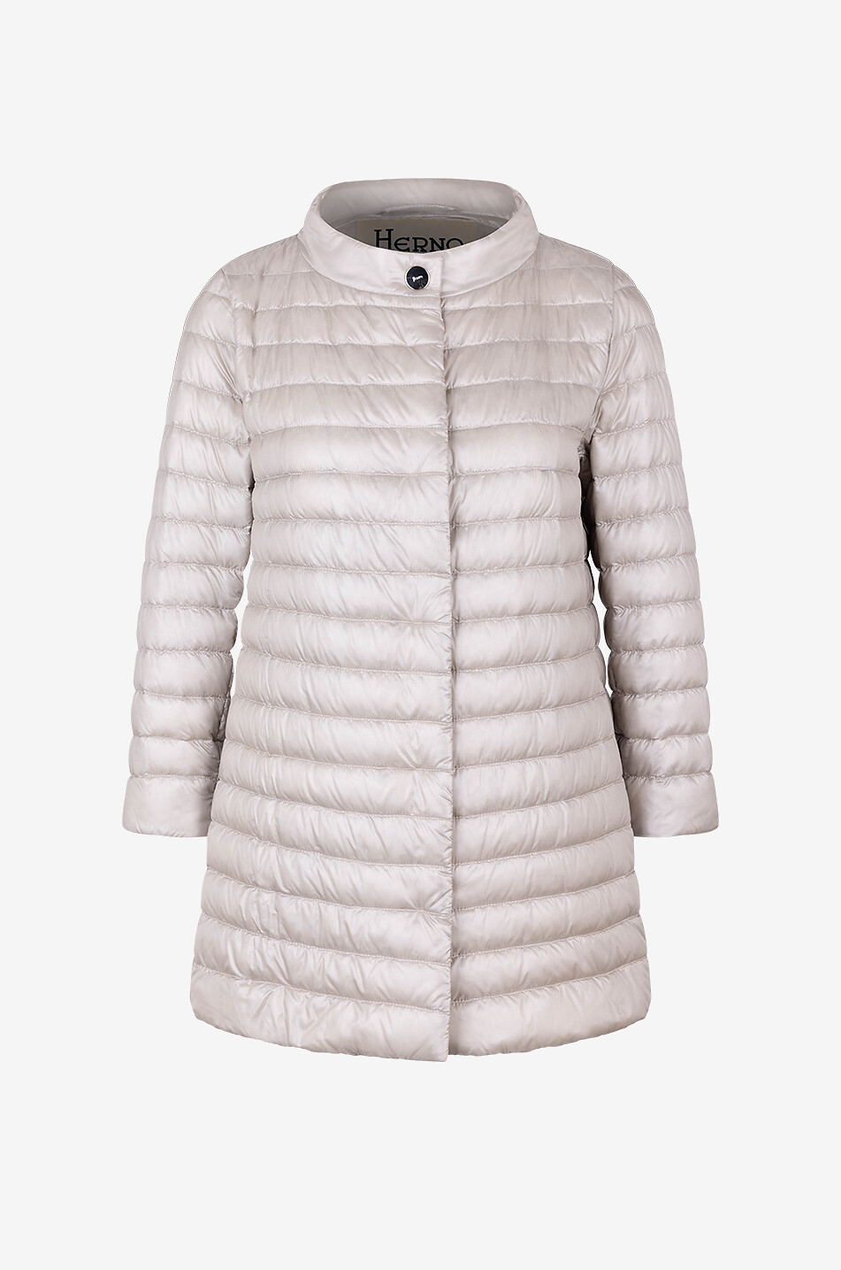 Quilted A-line down jacket with stand-up collar