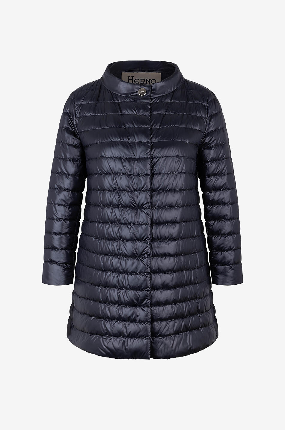 Quilted A-line down jacket with stand-up collar