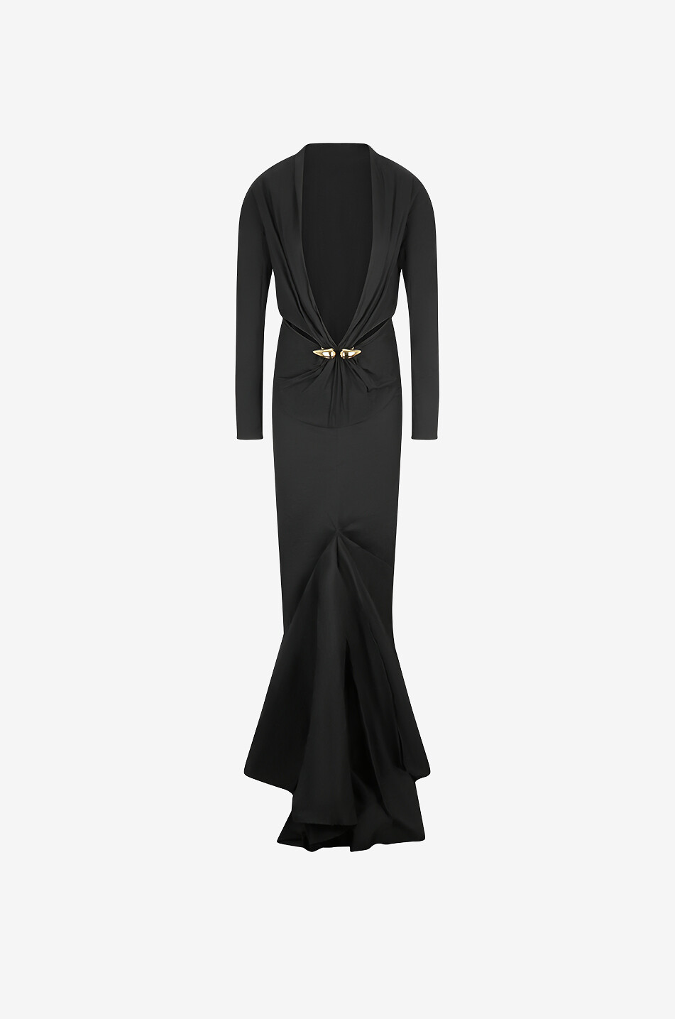 ALAÏA Jewel long taffeta dress with plunging neckline Women BLACK 1