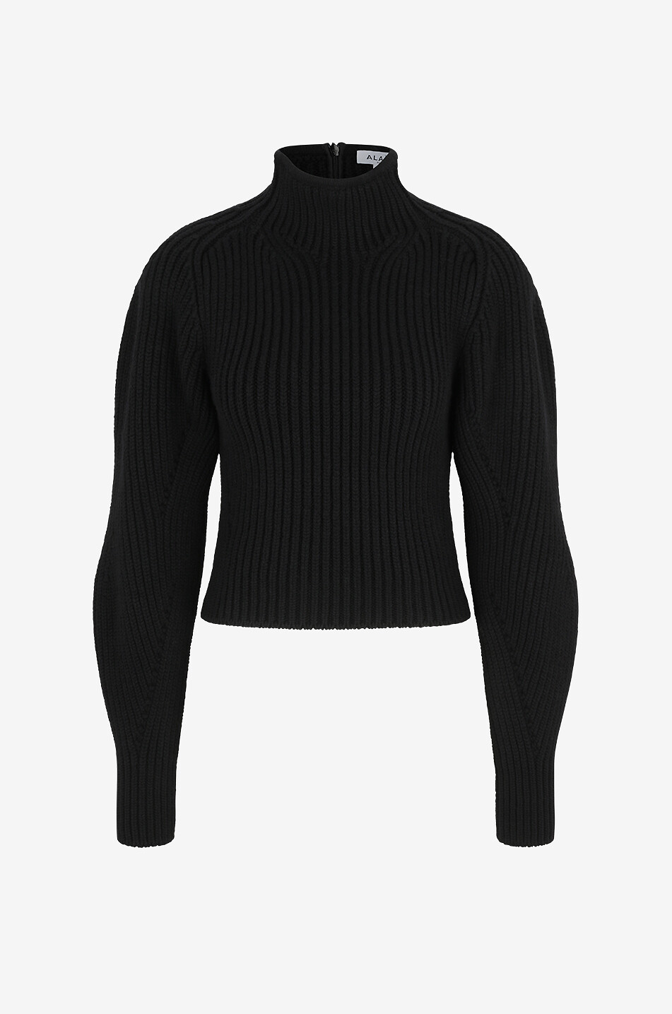 ALAÏA Gerippter Woll- und Kaschmirpullover mit abgerundeten Ärmeln Damen SCHWARZ 1