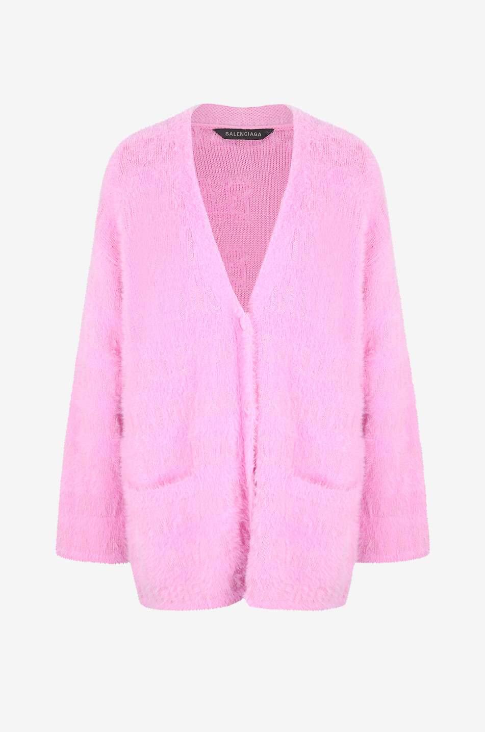 Furry oversized logo patterned jacquard cardigan