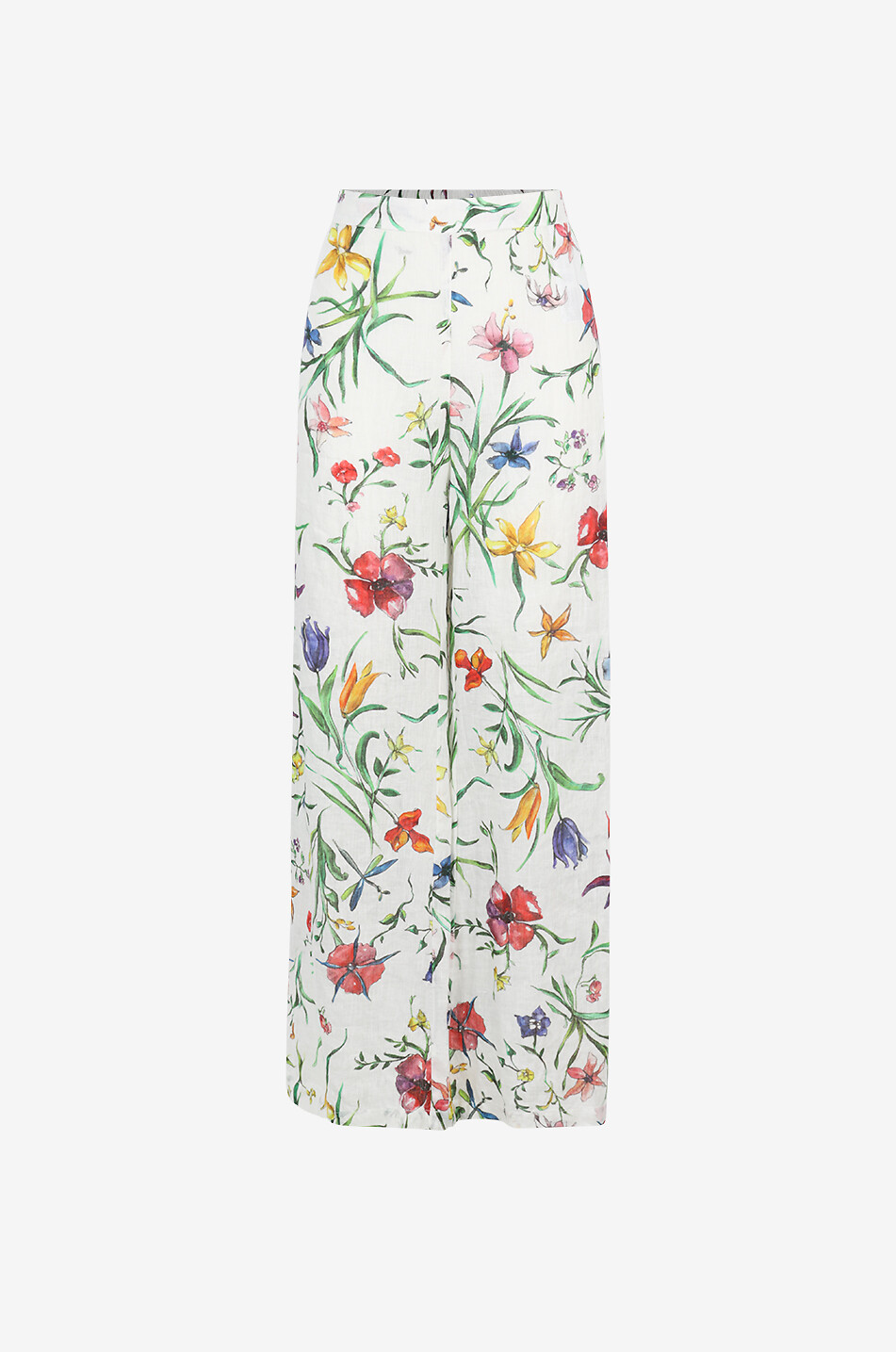 Pantalon large en lin fleuri