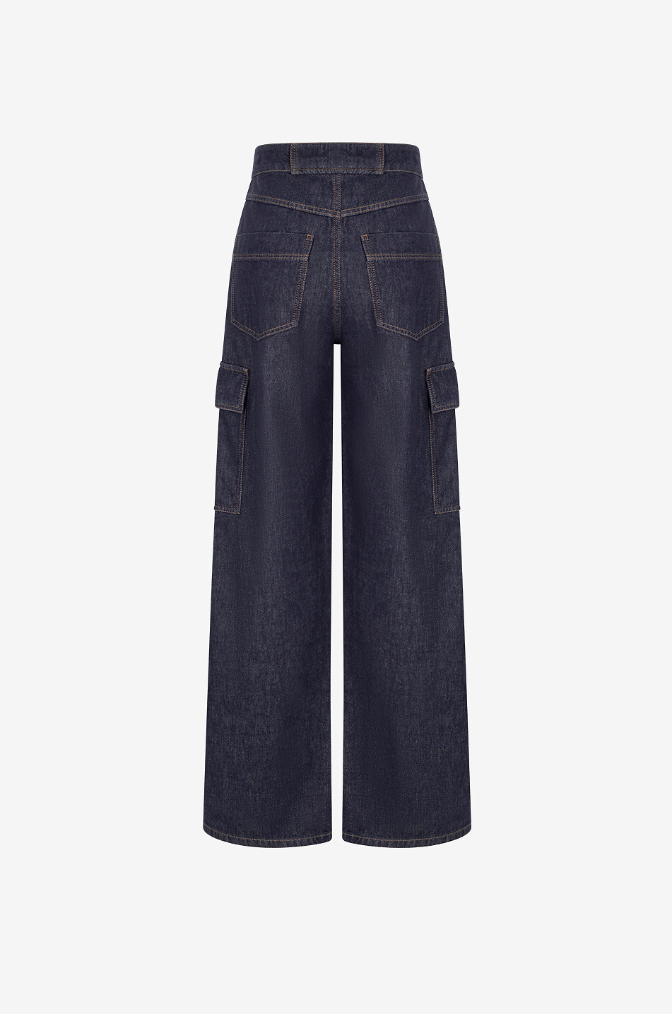 BRUNELLO CUCINELLI Jean cargo large taille haute en denim brut The Contemporary Femme BLEU FONCE 2