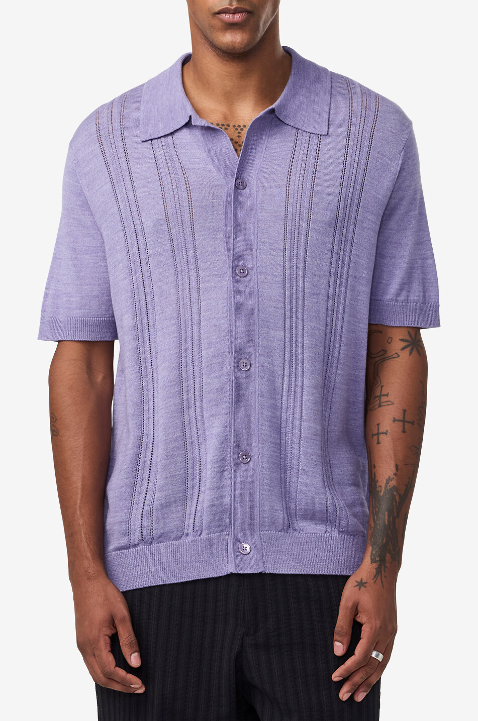 NN07 Kurzarm-Strickhemd aus Wolle Thor Herren VIOLETT 4