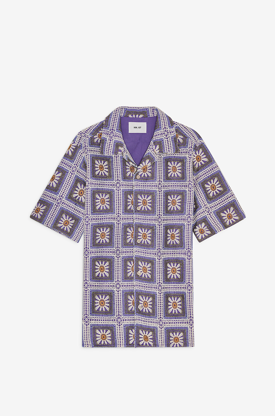 Kurzärmeliges geblümtes Häkelhemd Julio