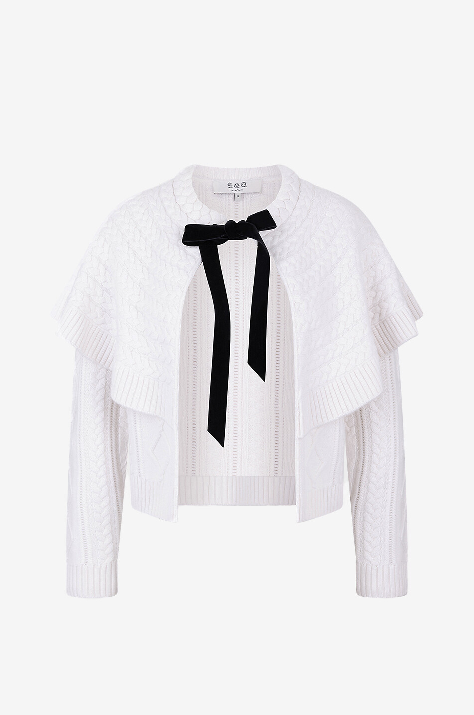 SEA Caleb cable-knit cardigan with cape and bow Women WHITE 1