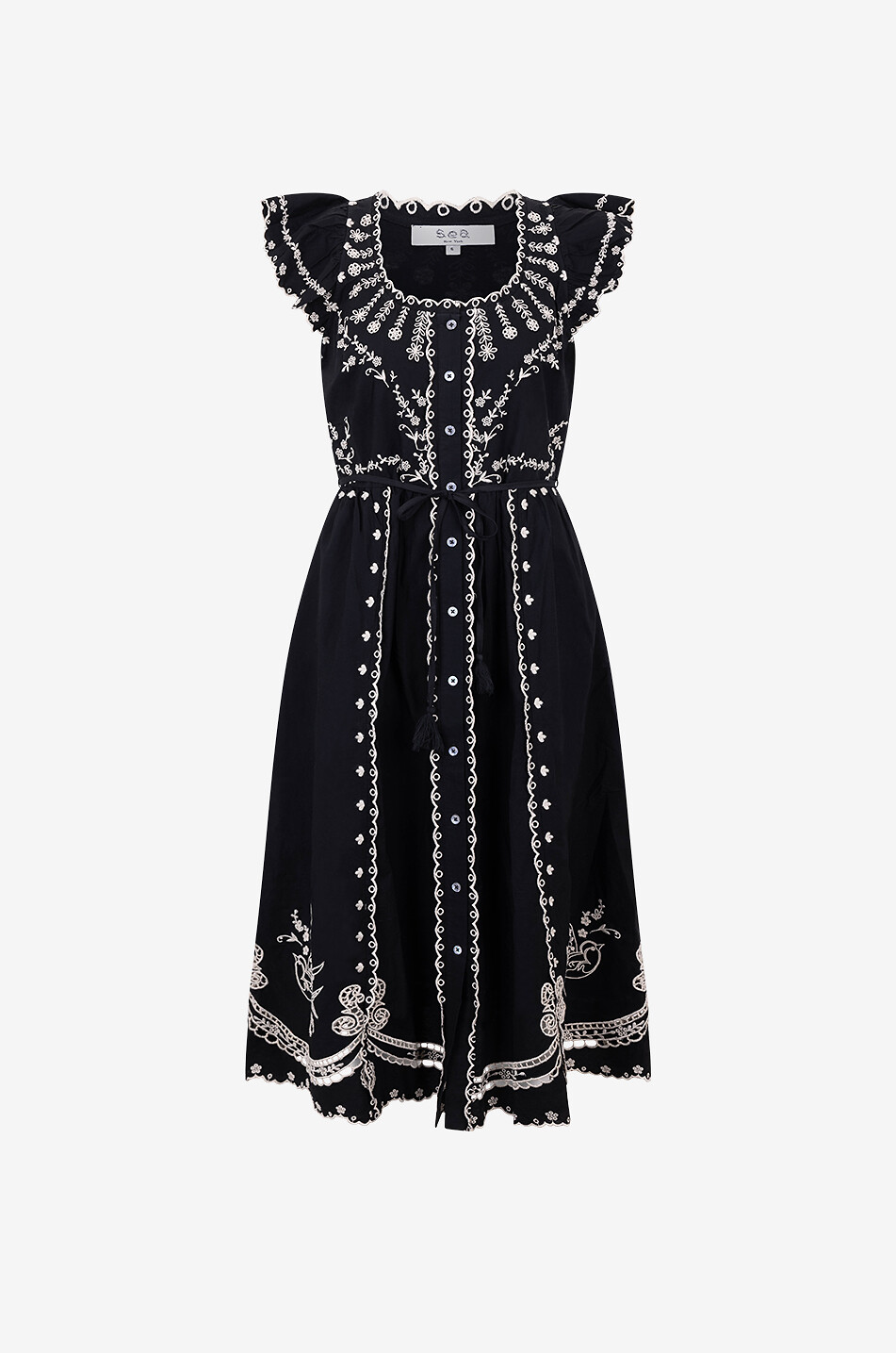 SEA Kingsley embroidered cotton midi dress Women BLACK 1