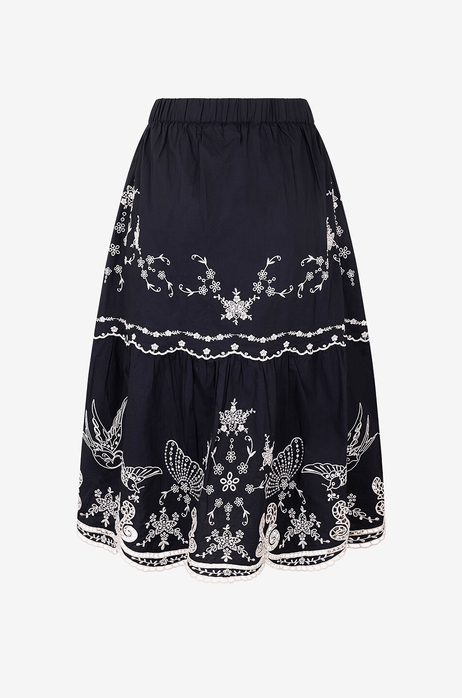 SEA Kingsley embroidered cotton midi skirt Women BLACK 2