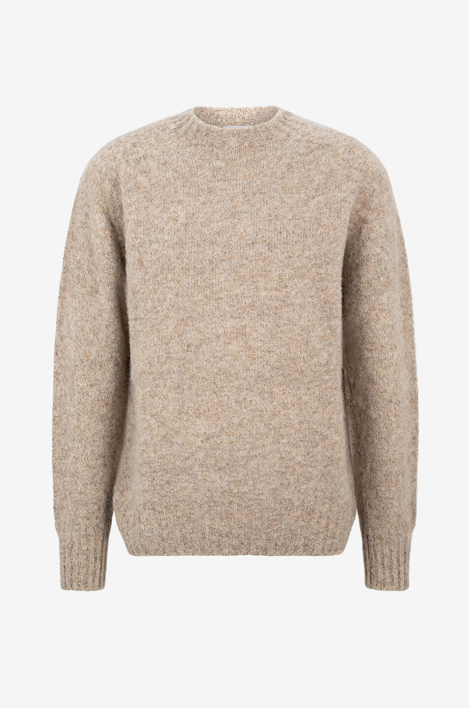 SUNSPEL Pull chiné à col rond en laine Shetland Homme Beige Foncé 1