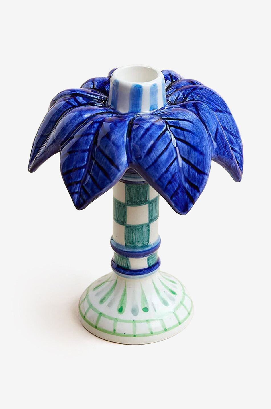 Savi palm tree taper candle holder in stoneware - H15