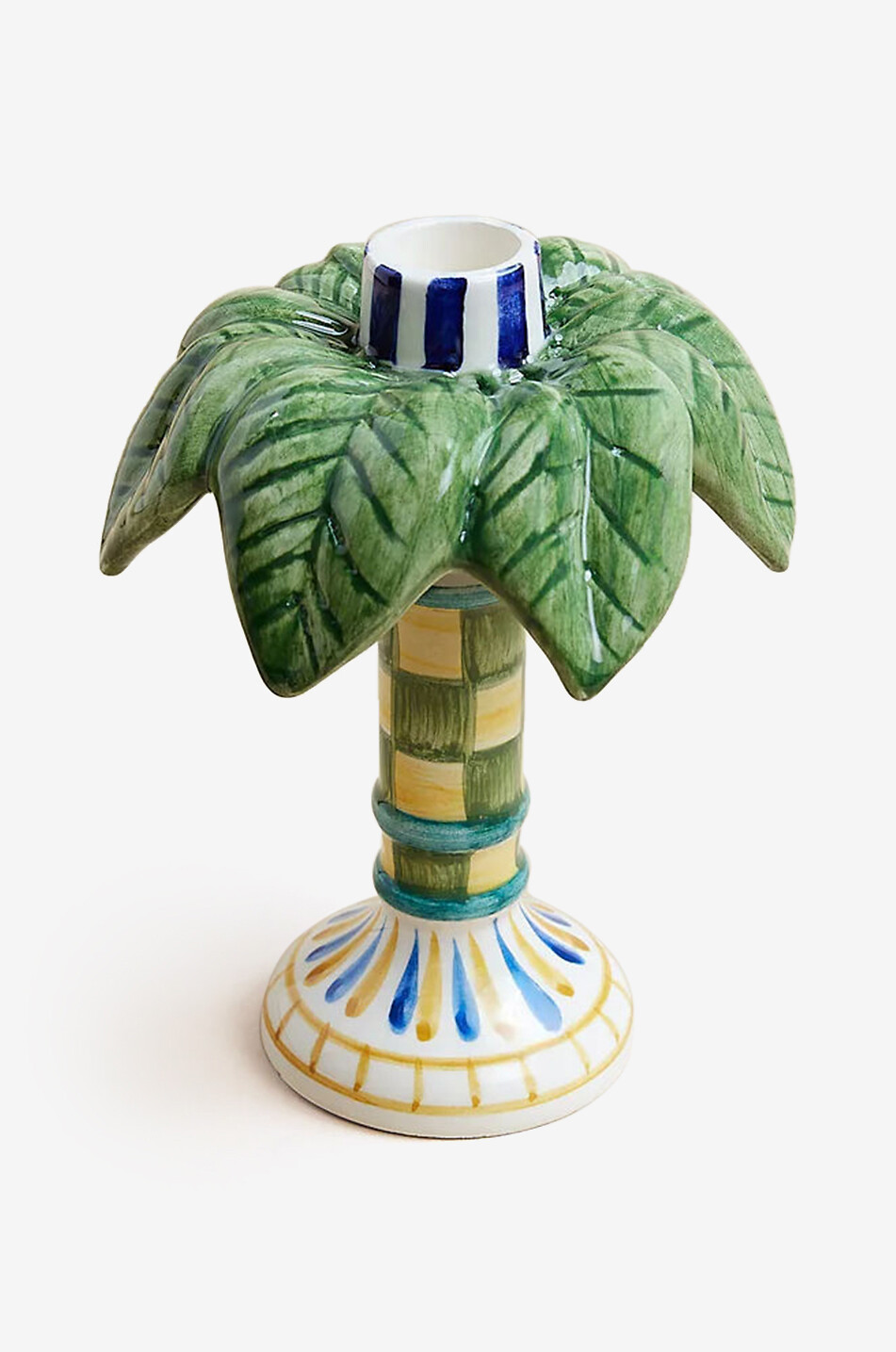 Savi palm tree taper candle holder in stoneware - H15