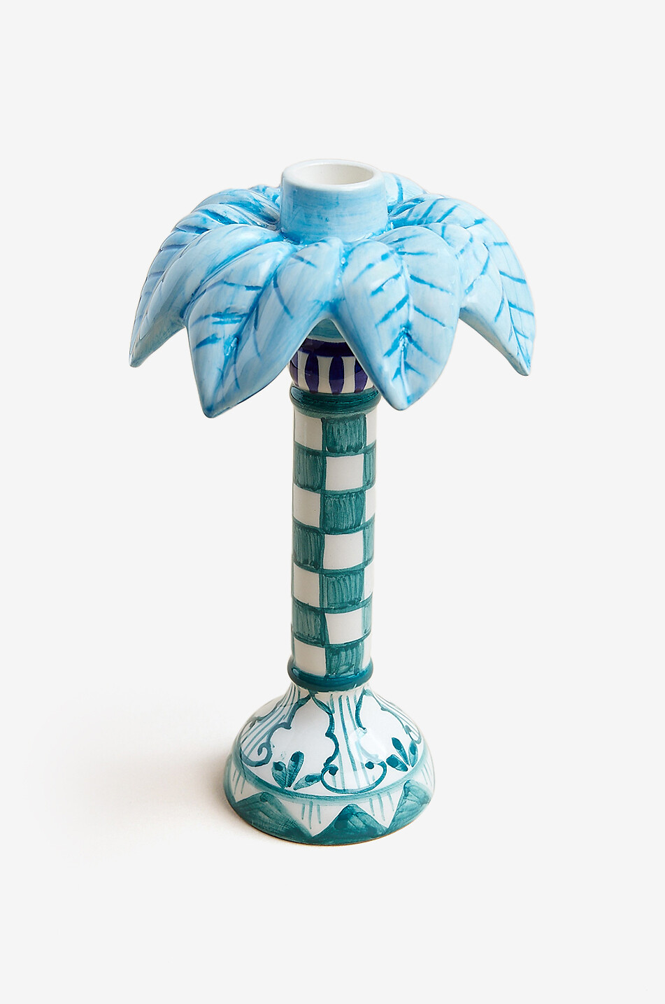 TRESSE PARIS Sami palm tree taper candle holder in stoneware - H21 Home LIGHT BLUE 1