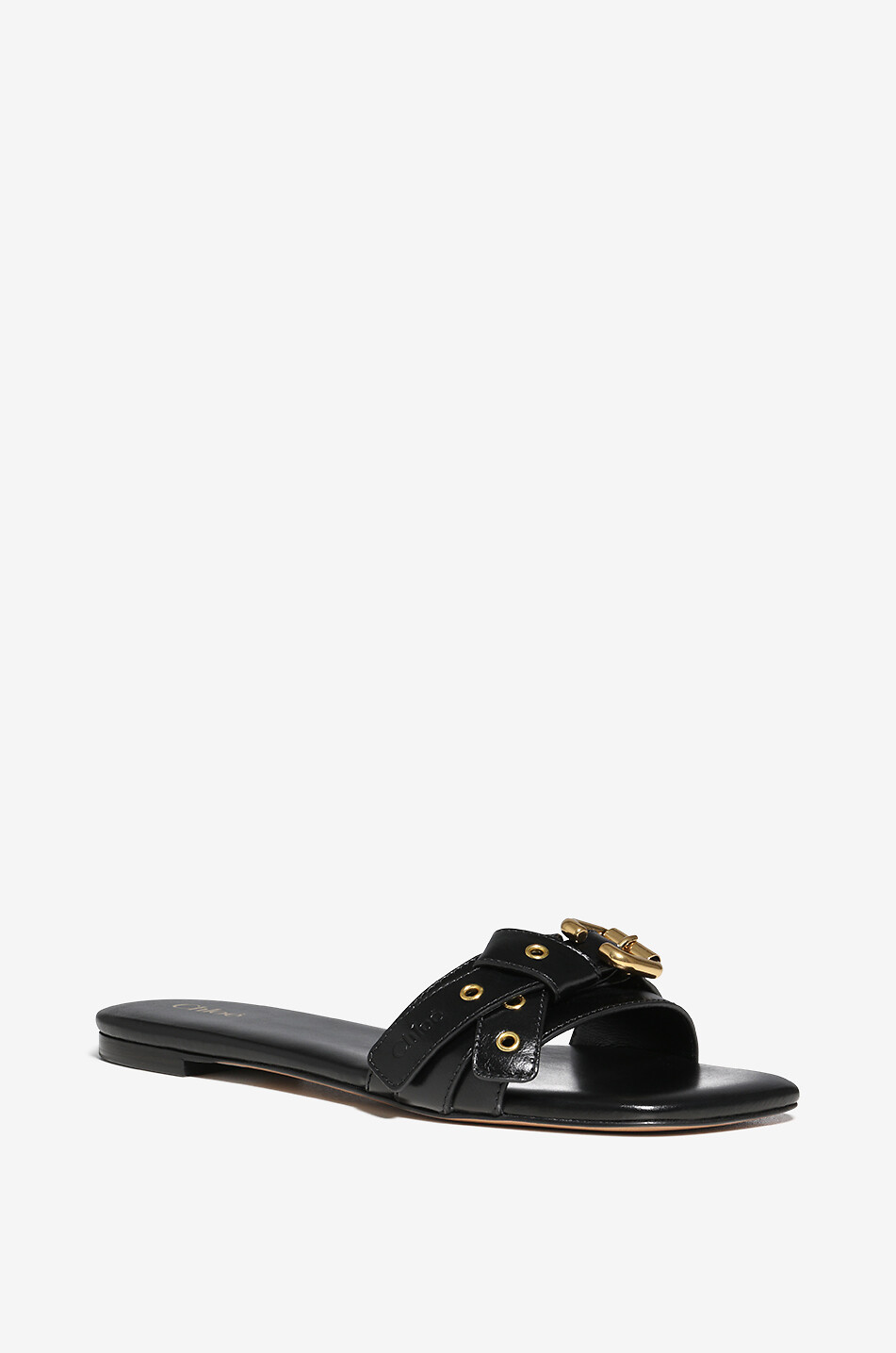 Mae smooth leather flat slides with buckle