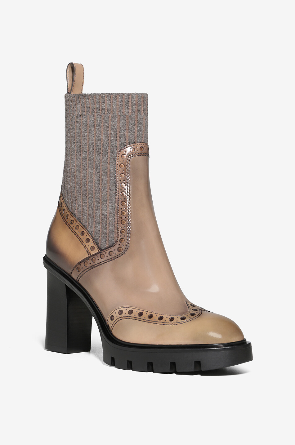 Bottines en cuir sfumato et maille à talon