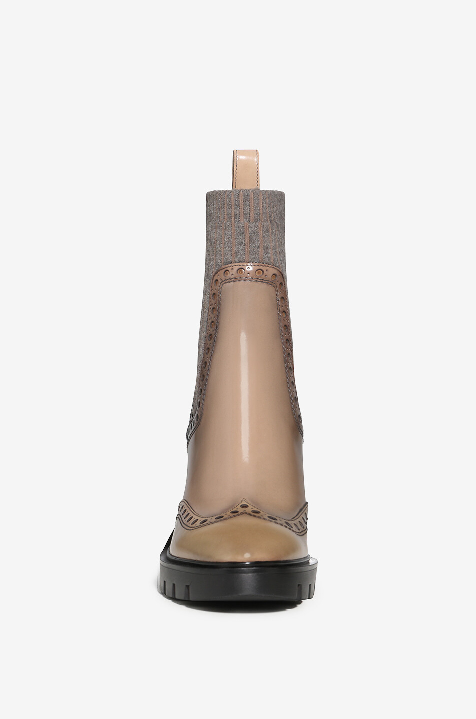 Bottines en cuir sfumato et maille à talon