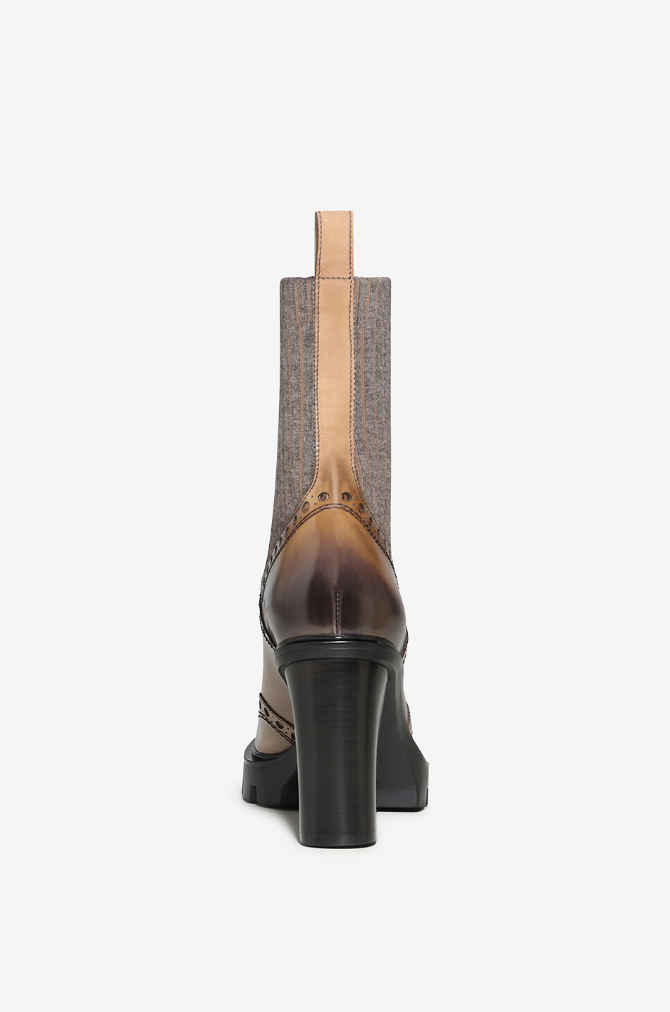 Bottines en cuir sfumato et maille à talon