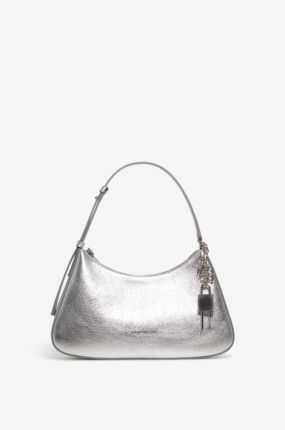 Baguette-Tasche aus genarbtem Metallic-Leder Lucky Lock Small