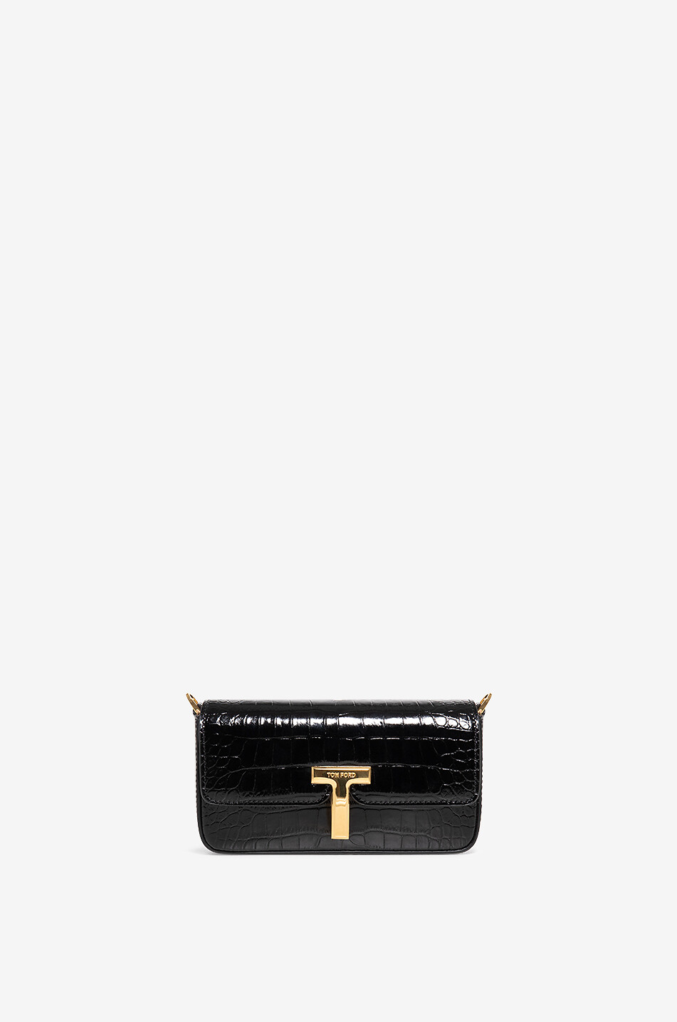 TOM FORD Baguette-Tasche aus glänzendem Leder in Kroko-Optik Wallis Mini Damen SCHWARZ 1