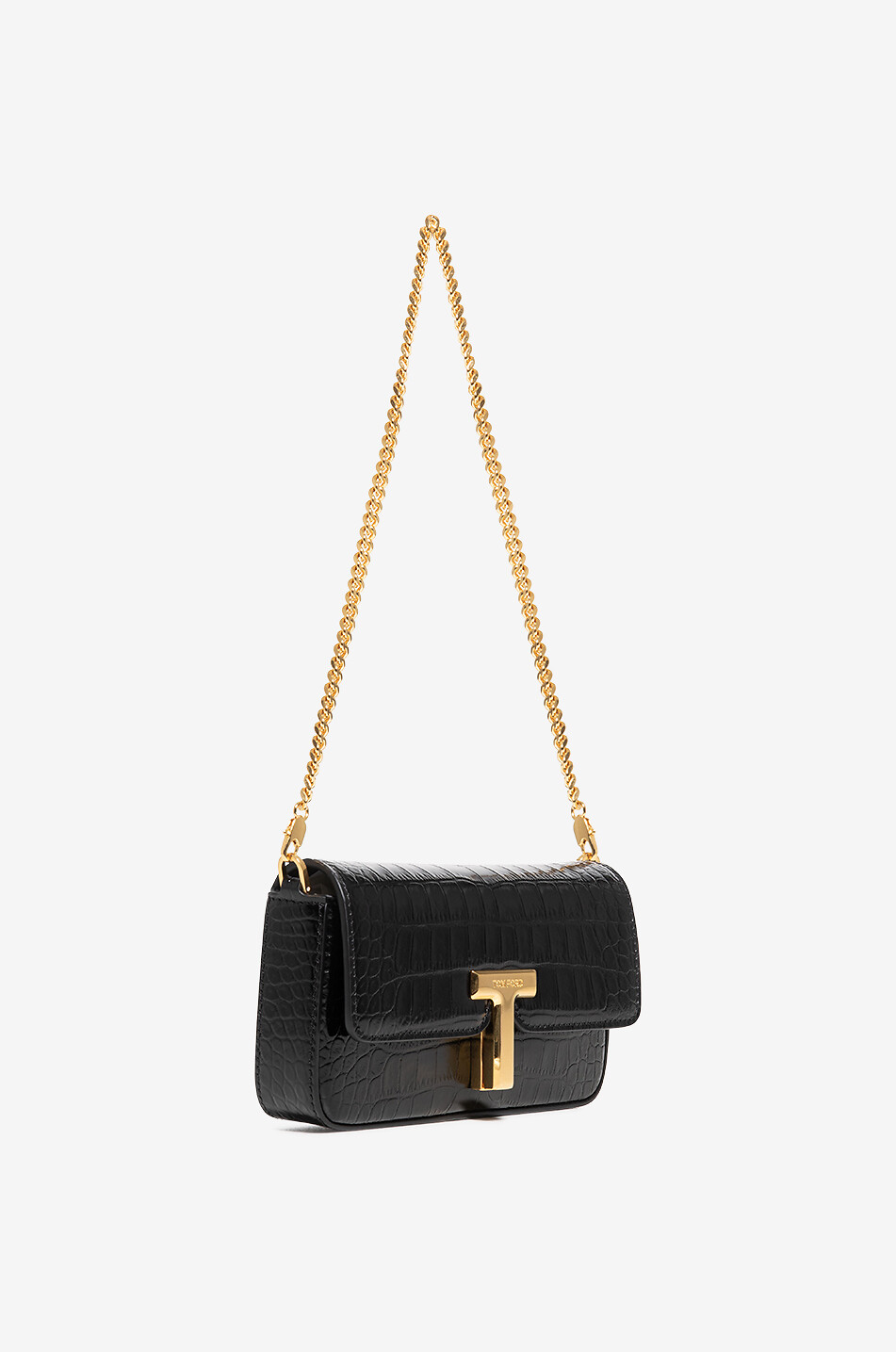 TOM FORD Baguette-Tasche aus glänzendem Leder in Kroko-Optik Wallis Mini Damen SCHWARZ 2