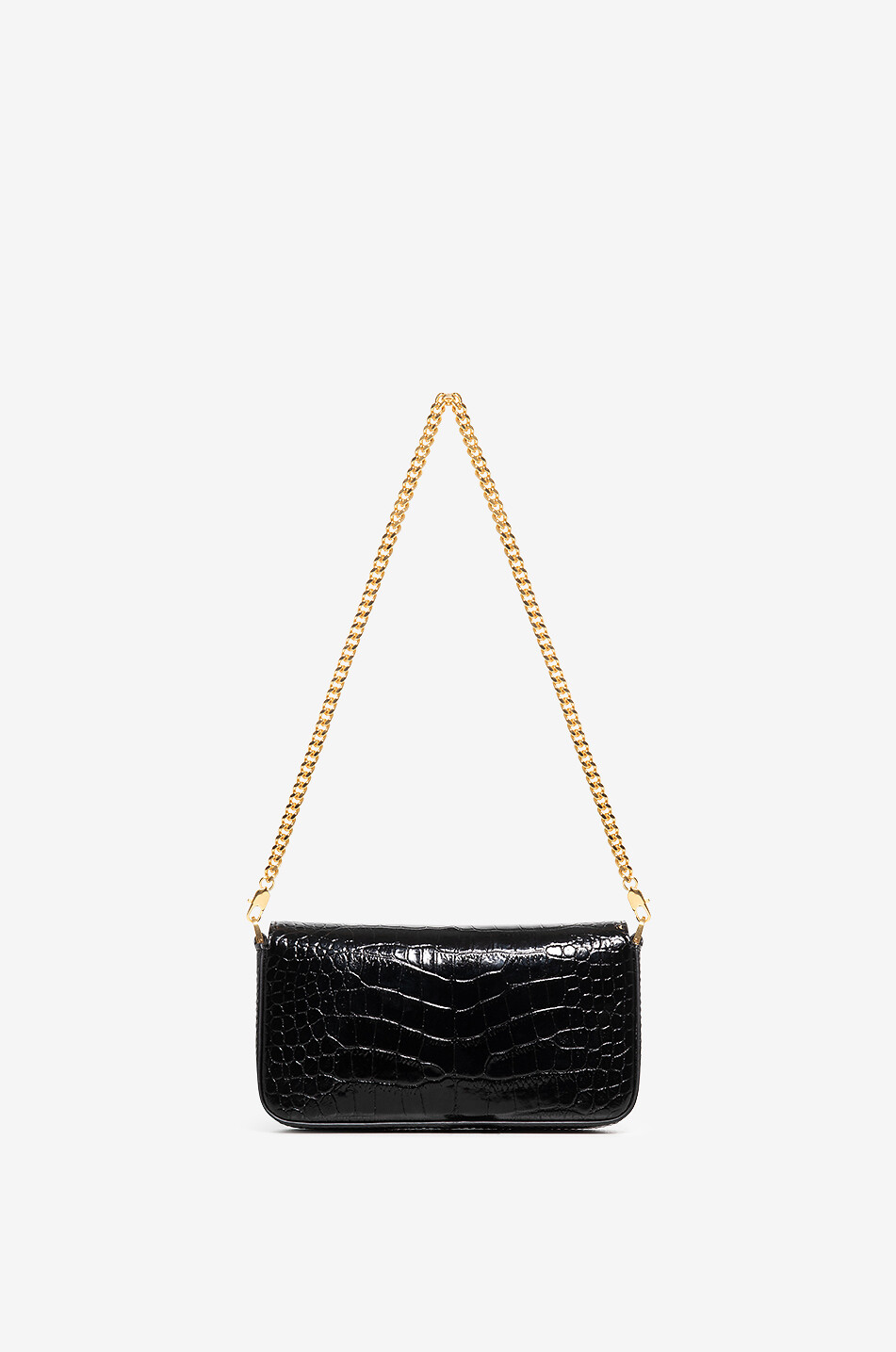 TOM FORD Baguette-Tasche aus glänzendem Leder in Kroko-Optik Wallis Mini Damen SCHWARZ 3