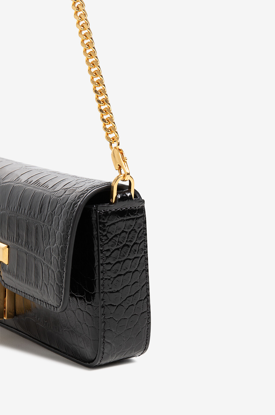 TOM FORD Baguette-Tasche aus glänzendem Leder in Kroko-Optik Wallis Mini Damen SCHWARZ 5