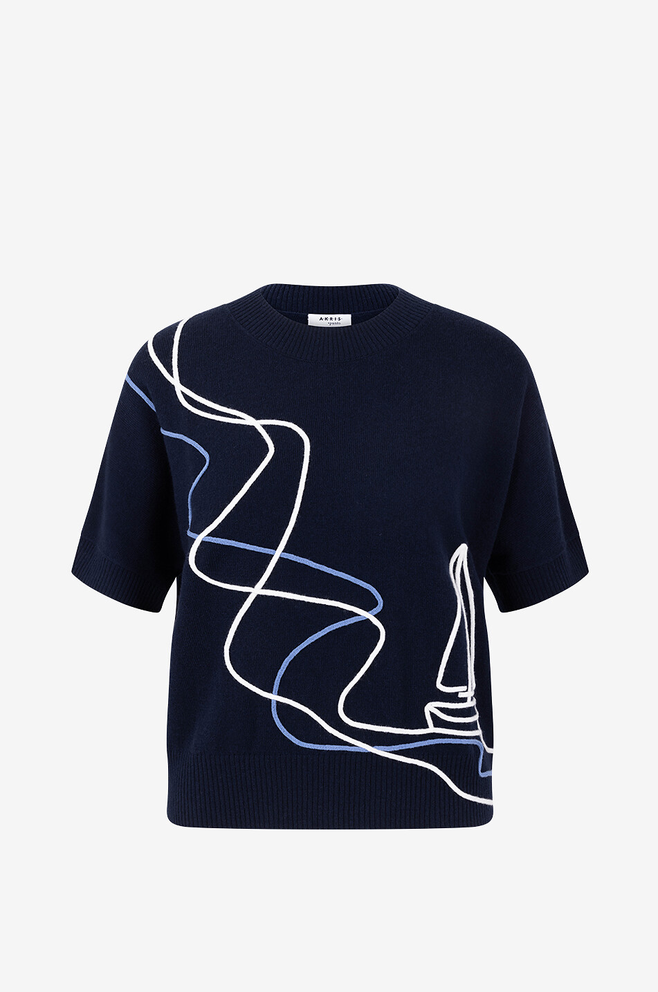 AKRIS PUNTO Pull boxy à manches courtes avec application Sailboat Femme BLEU FONCE 1