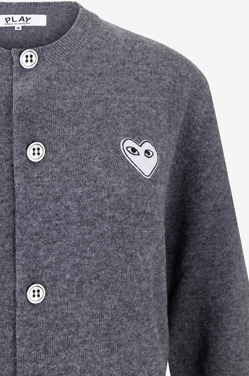 COMME DES GARCONS PLAY Cardigan boutonné en laine White Heart Femme GRIS 3