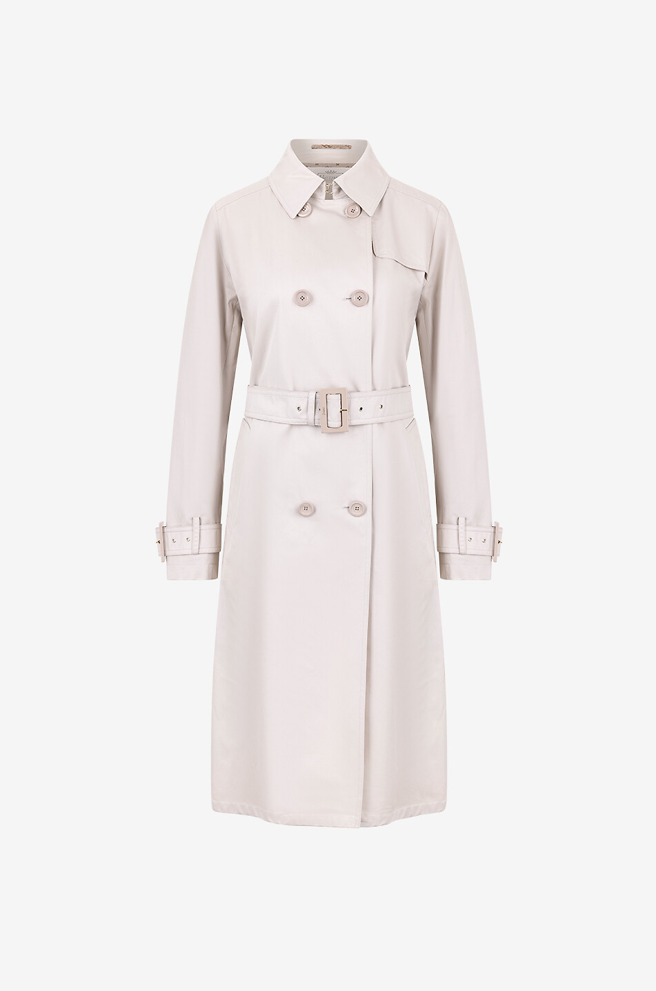 Belted long trench coat