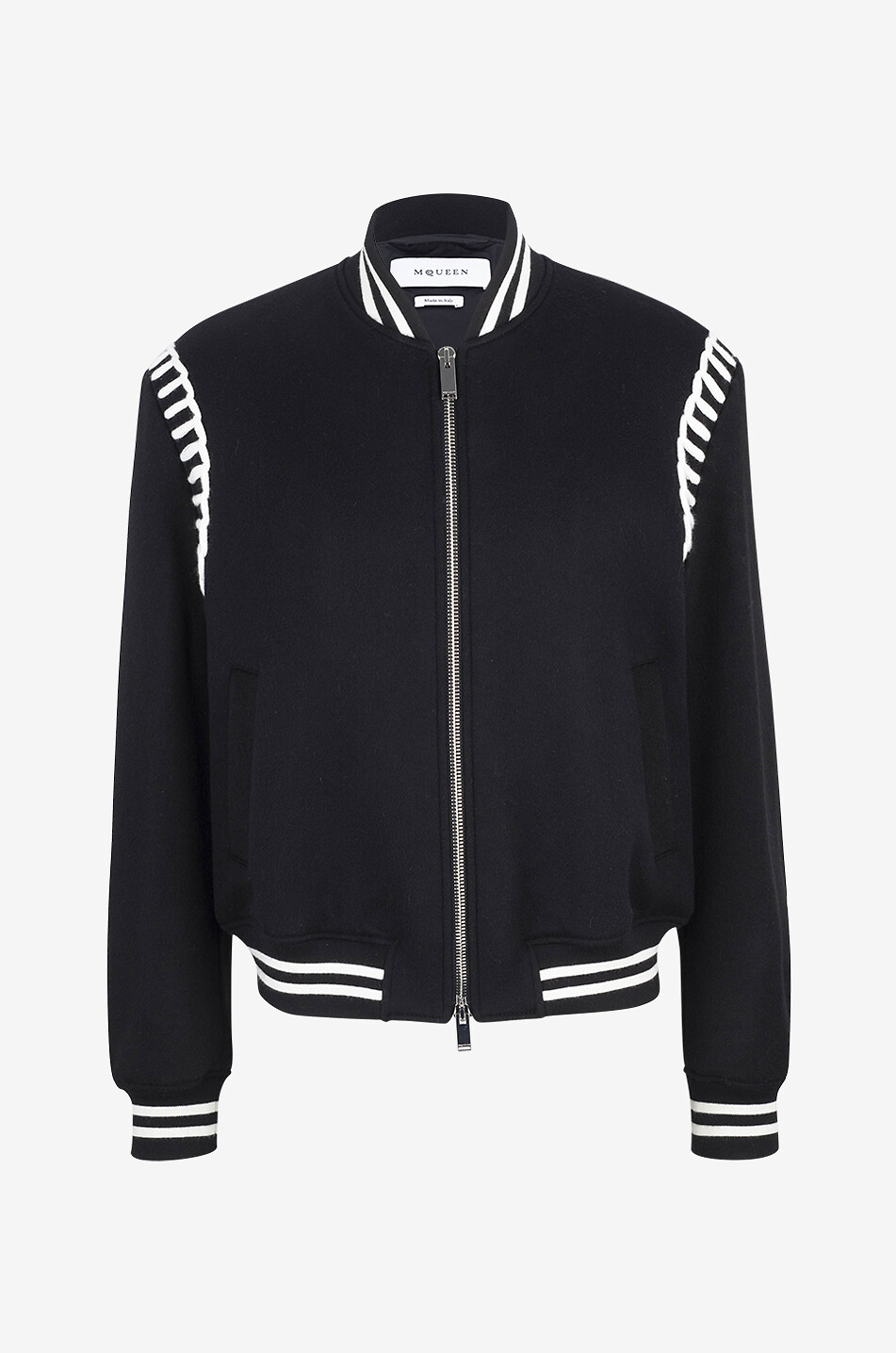 Blanket Stitch wool felt varsity bomber jacket