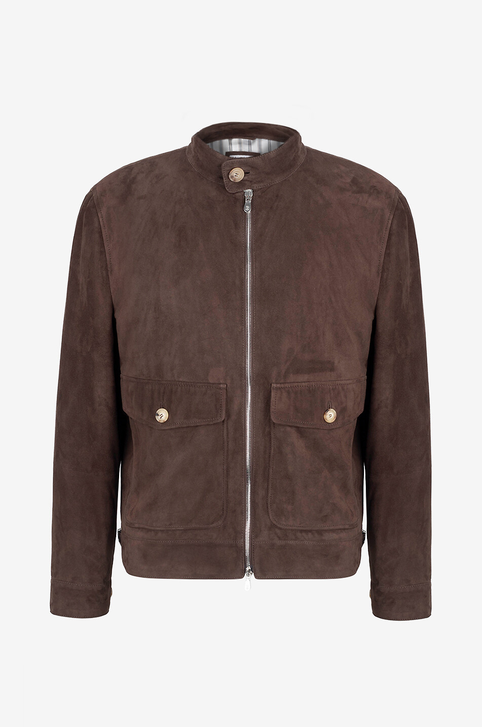 BRUNELLO CUCINELLI Lightweight suede jacket with stand-up collar Men DARK BROWN 1