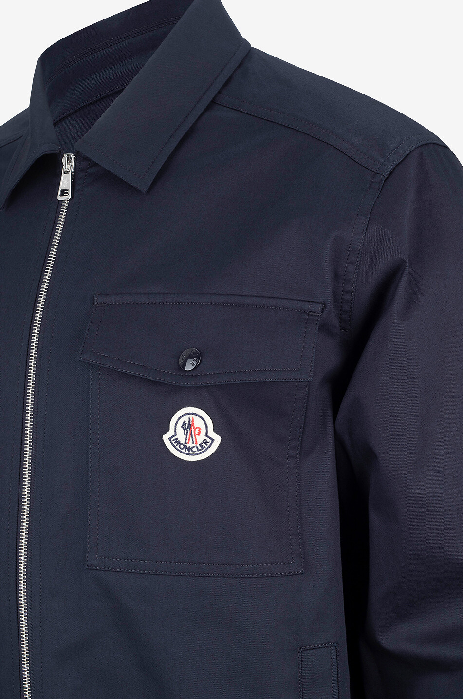 MONCLER Veste chemise zippée en gabardine de coton Homme BLEU FONCE 3